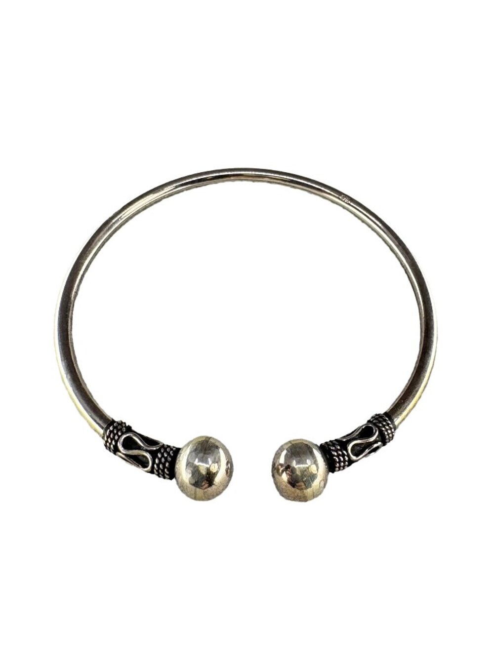 Vintage 925 Sterling Silver Open Cuff Ball Bracelet Bali Bangle Stamped 7.25g